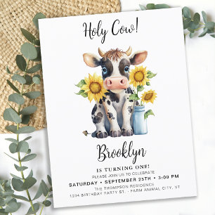 Postal De Invitación Vaca Sagrada Lindo Animal de Granja Moderno Cumple