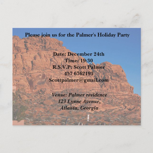 Postal De Invitación Valle de Fuego (Anverso)
