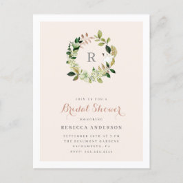Postal De Invitación Vegetación de color de agua Wreath Rubor Bridal Sh