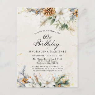 Postal De Invitación Vegetación floral blanca invierno 60 cumpleaños