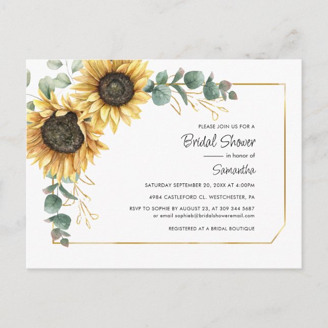 Postal De Invitación Vegetación floral de girasol con ducha geométrica  (Anverso)