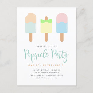 Postal De Invitación Verano divertido Pastel Popsicle Fiesta niños cump