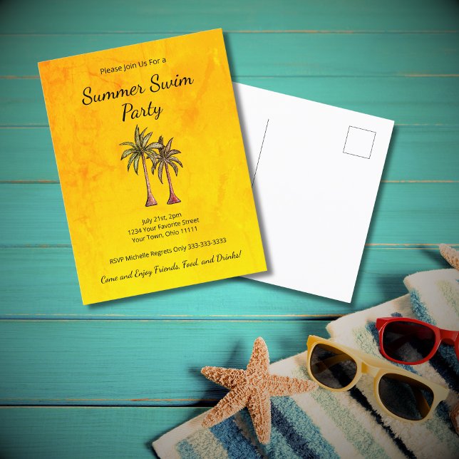 Postal De Invitación Verano tropical Piscina Fiesta Palm Trees Gold (Subido por el creador)