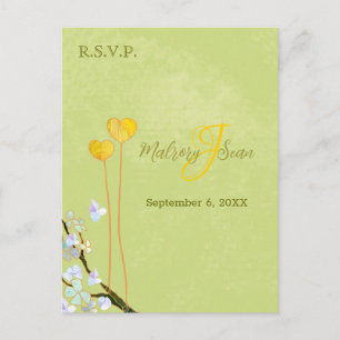 Postal De Invitación Verano Verde Dos Corazones Boda RSVP
