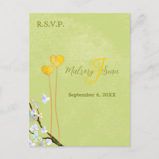 Postal De Invitación Verano Verde Dos Corazones Boda RSVP