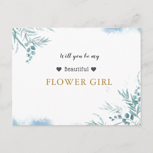 Postal De Invitación Verde azul turbio Eucalyptus deja niña flor (Anverso)