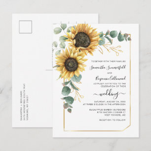 Postal De Invitación Verde de girasol Botánico Geométrico