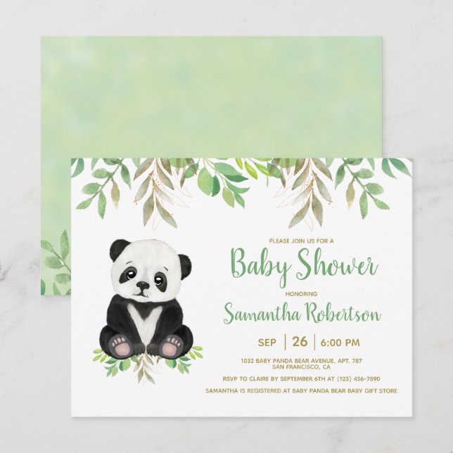 Postal De Invitación Verde de oso lindo Eucalyptus Agua Neutral (Anverso / Reverso)