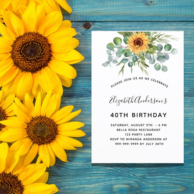Postal De Invitación Verdor de eucalipto de girasol de cumpleaños (Subido por el creador)