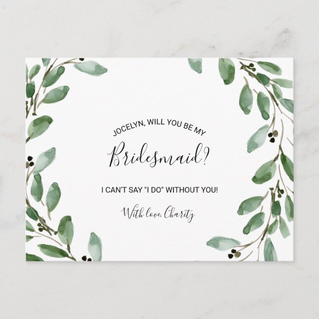 Postal De Invitación Verdor de verano Eucaliptus Tropical Bridesmaid (Anverso)