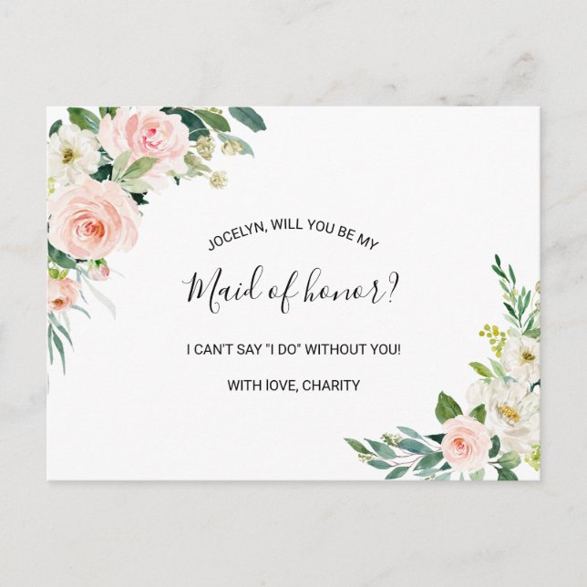Postal De Invitación Verdor elegante doncella de honor floral (Anverso)