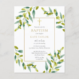 Postal De Invitación Verdor Foliage Baptism Christening