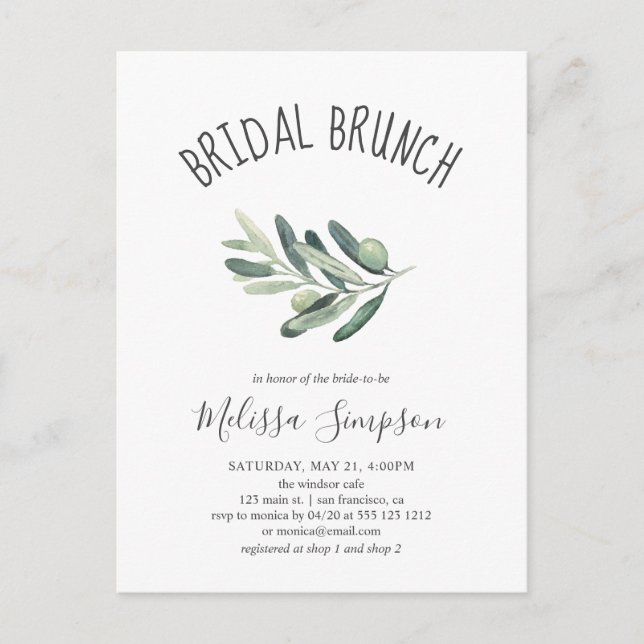 Postal De Invitación Verdor Olive Bridal Shower Brunch (Anverso)