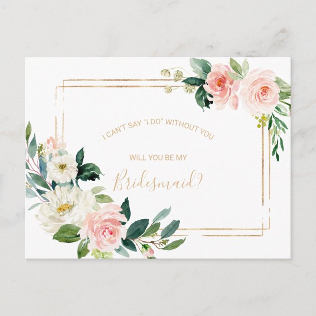 Postal De Invitación Verdor Oro Geométrico Elegante Bridesmaid Floral (Anverso)