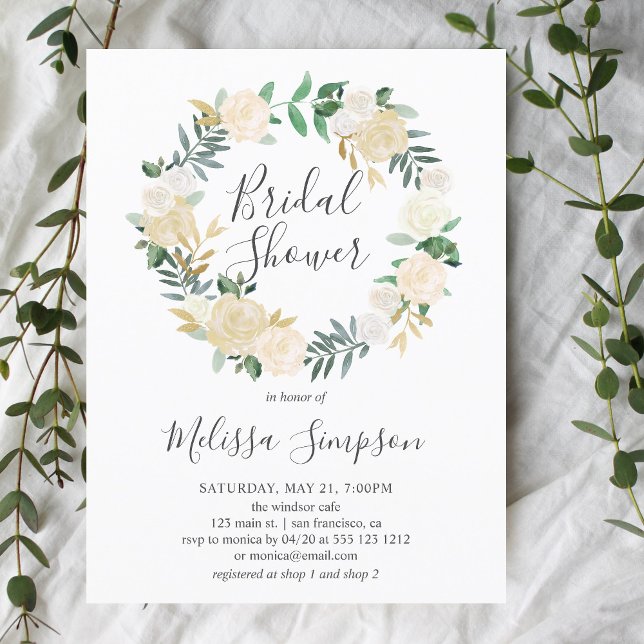 Postal De Invitación Verdor Y Flores Blancas Ducha Bridal (Subido por el creador)