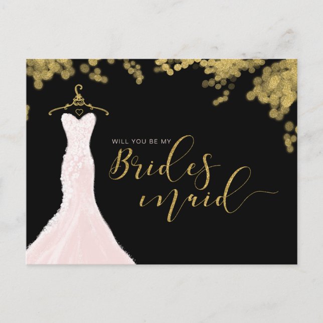 Postal De Invitación Vestido boda Oro Negro Serás Novia (Anverso)