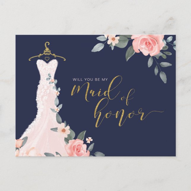 Postal De Invitación Vestido de Boda floral te darán honores (Anverso)