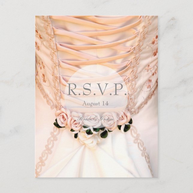 Postal De Invitación Vestido de novia blanca con Rosas matrimonio RSVP (Anverso)