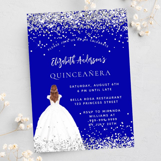 Postal De Invitación Vestido de purpurina azul real de Quinceanera (Subido por el creador)