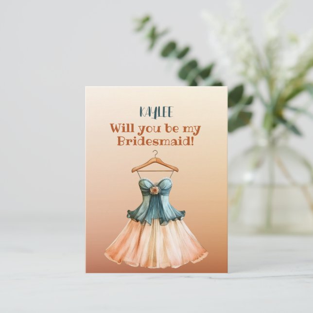 Postal De Invitación Vestido Divertido ¿Serás Mi Dama de Honor (Anverso de pie)