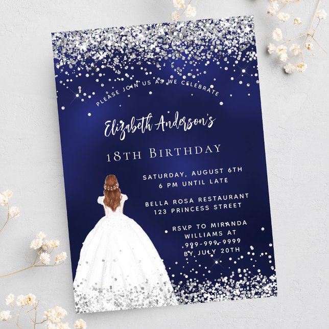 Postal De Invitación Vestido purpurina azul marino de cumpleaños (Subido por el creador)