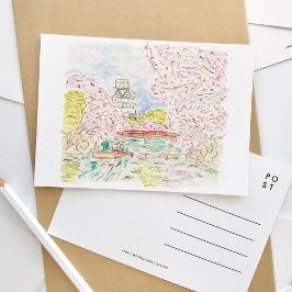 Postal De Invitación Viaje en acuarela de flores de cerezo japonesas