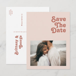 Postal De Invitación Vibraciones Retro Simples Rosa Rubor Foto Salva la