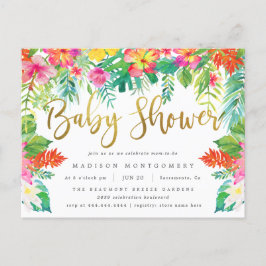 Postal De Invitación Vibrante Tropical Hibiscus Foliage Gold Baby Showe