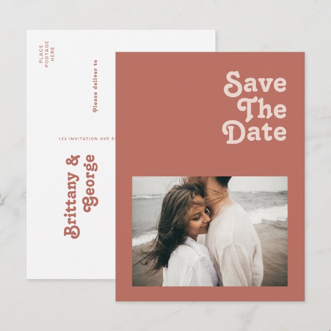 Postal De Invitación Videos retro simples | Antigua Foto Rosa Guardar l (Anverso / Reverso)