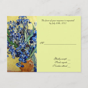 Postal De Invitación Vincent van Gogh, lirios azules sobre fondo amaril