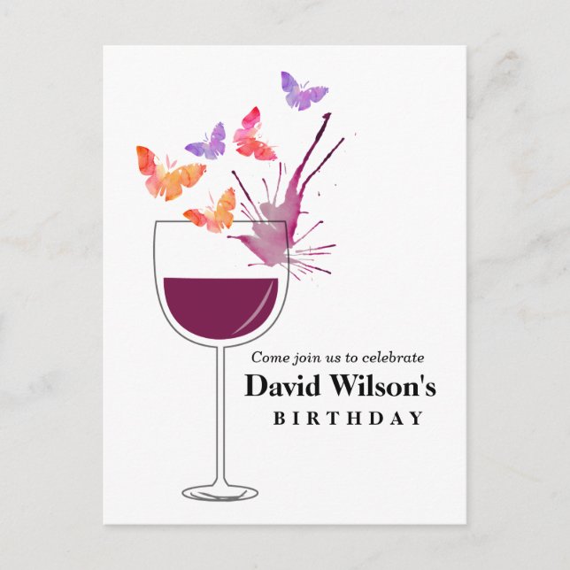 Postal De Invitación vino, cumpleaños de adultos, (Anverso)