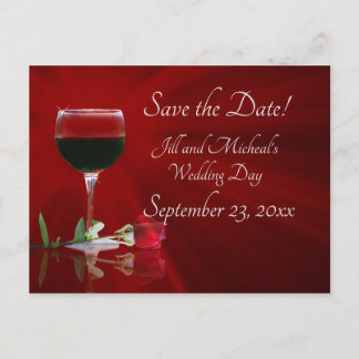 Postal De Invitación Vino y Rosa Guardar la Fecha