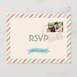 Postal De Invitación Vintage Airmail Wedding RSVP con foto