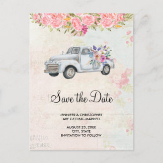 Postal De Invitación Vintage Camión Rustic Wedding Salva la fecha