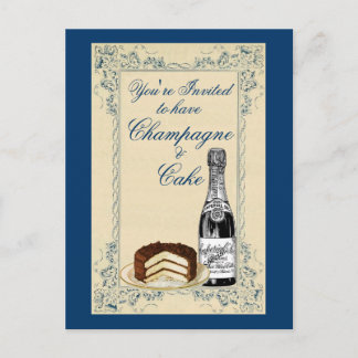 Postal De Invitación Vintage Champagne y Cake Fiesta