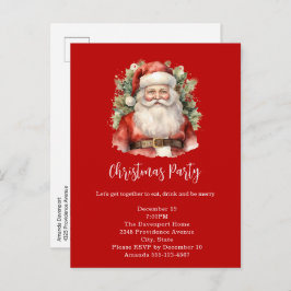Postal De Invitación Vintage Christmas Santa Claus Sonriente Fiesta