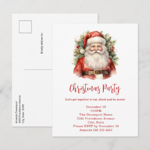 Postal De Invitación Vintage Christmas Santa Claus Sonriente Fiesta