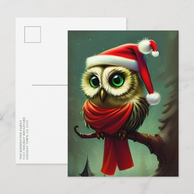 Postal De Invitación Vintage Cute Santa Owen Navidades (Anverso / Reverso)