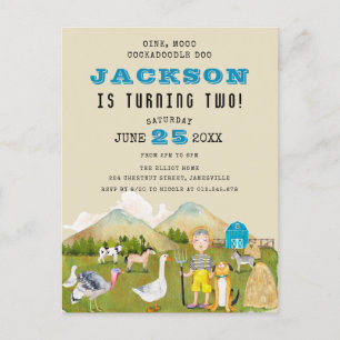 Postal De Invitación Vintage Folk Art Farm Barnyard Animales Cumpleaños