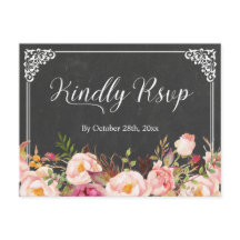 Vintage Frame Chalkboard Floral Wedding RSVP
