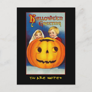 Postal De Invitación Vintage Halloween Party Invitado Con Sangriento Te