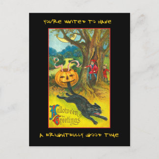 Postal De Invitación Vintage Halloween Party Invitado Con Sangriento Te