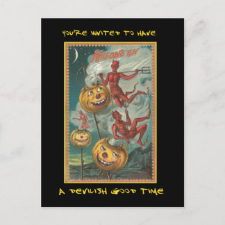 Postal De Invitación Vintage Halloween Party Invitado Con Sangriento Te