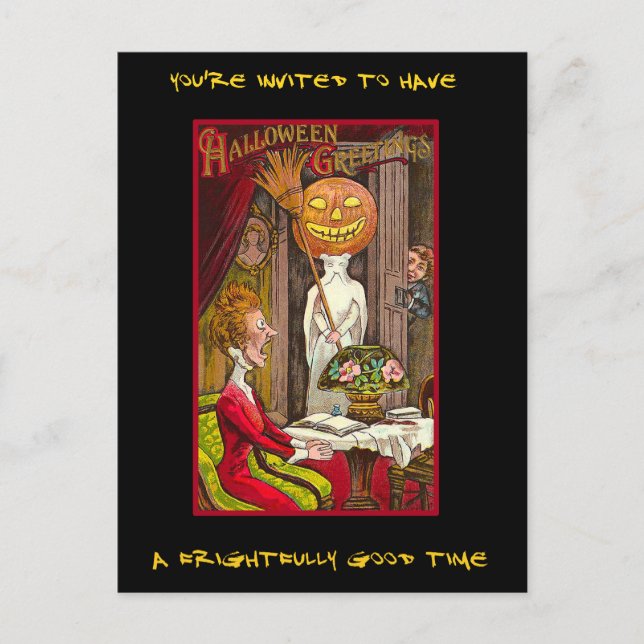 Postal De Invitación Vintage Halloween Party Invitado Con Sangriento Te (Anverso)