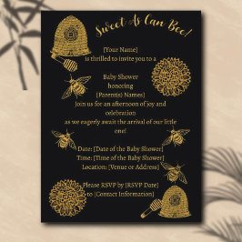 Postal De Invitación Vintage Honeycomb Baby Shower | Oro negro