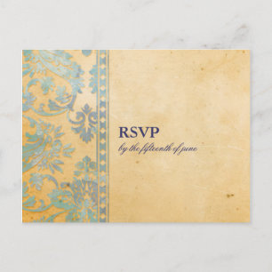 Postal De Invitación Vintage Ice Blue Damask Lace Wedding RSVP