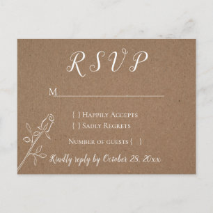 Postal De Invitación Vintage Kraft RSVP Rosa Flower Country Wedding
