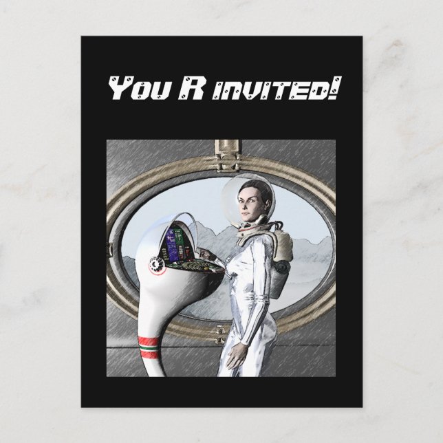 Postal De Invitación vintage spacegirl (Anverso)