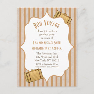 Postal De Invitación Vintage Suitcase Bon Voyage Adiós Fiesta Invitado