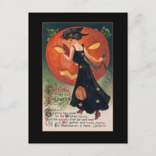 Postal De Invitación Vintage Witch Halloween Saludo con texto sangrient